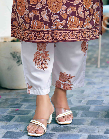 Maroon Printed Rayon Straight Kurta With Pant And Dupatta