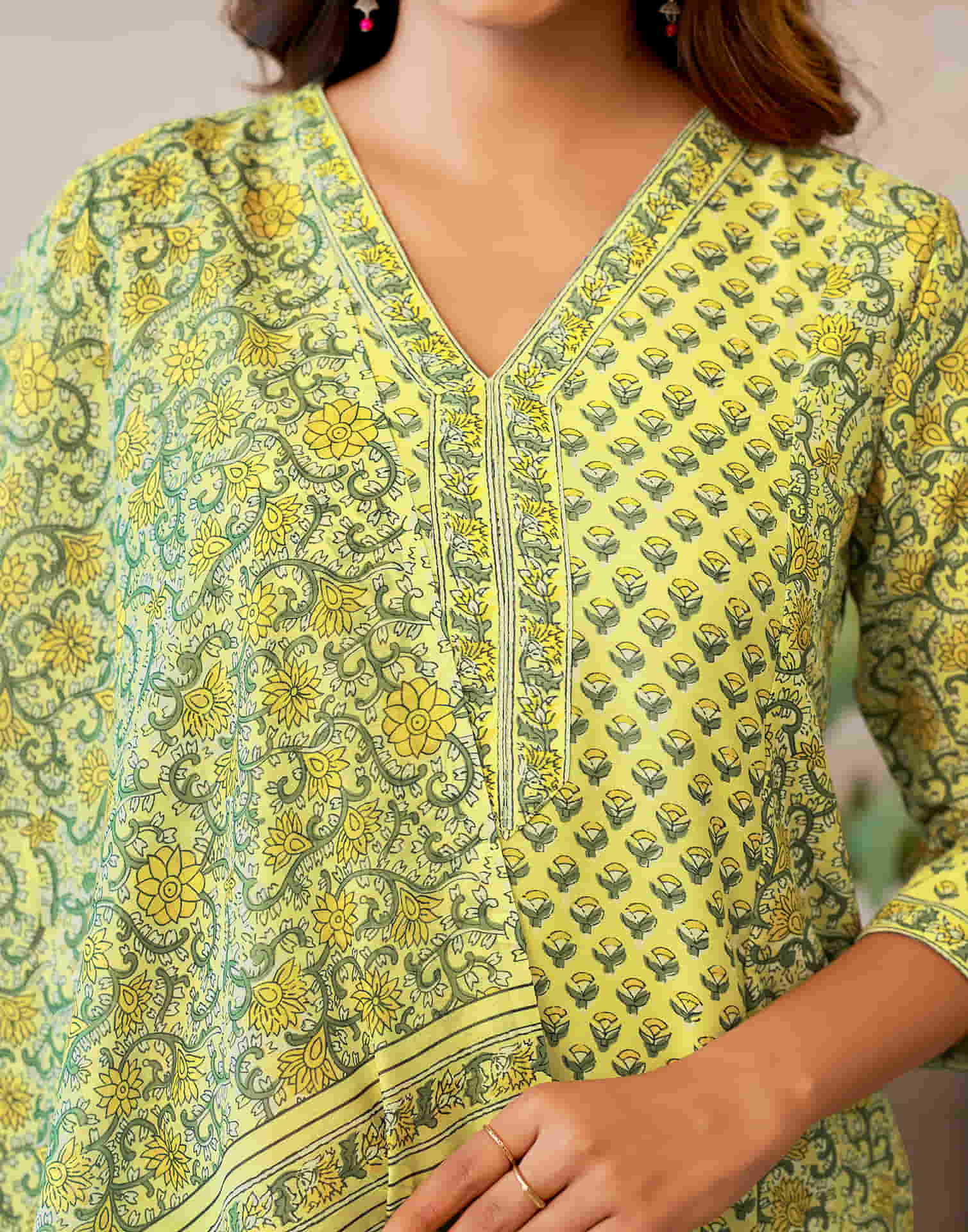 Light Lime Yellow Printed Rayon Straight Kurta With Pant And Dupatta