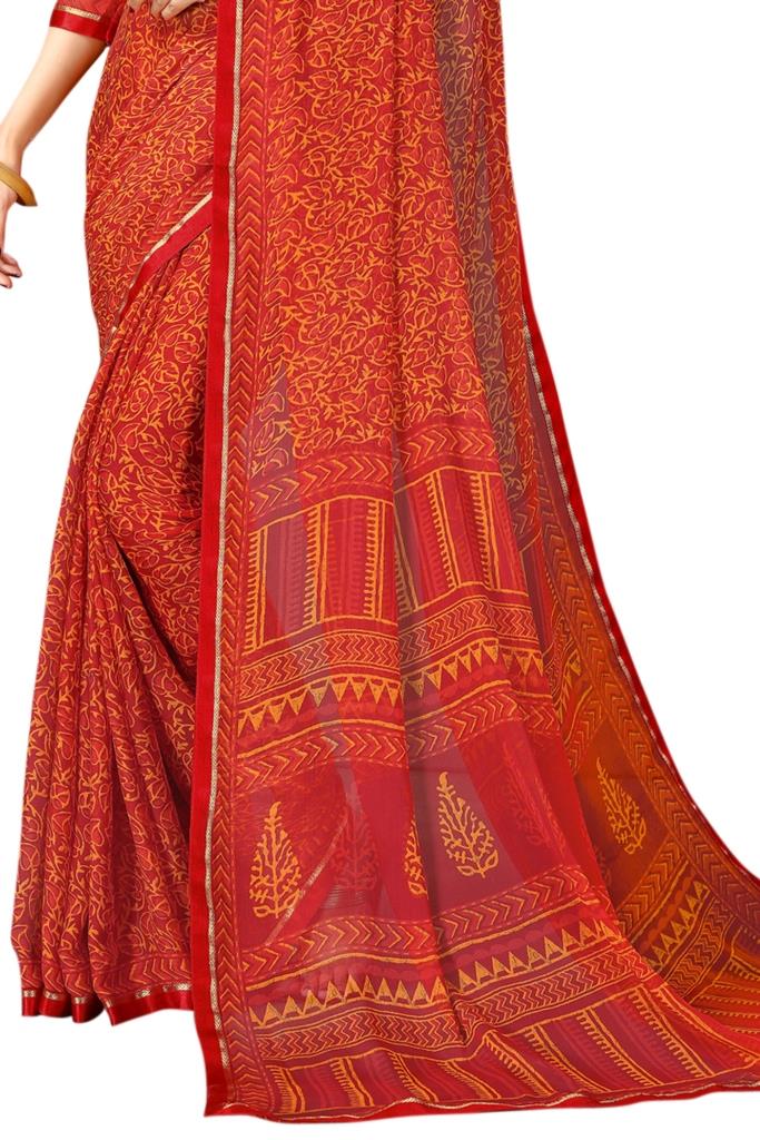 Red Coloured Chiffon Printed Laced Casual saree | Sudathi