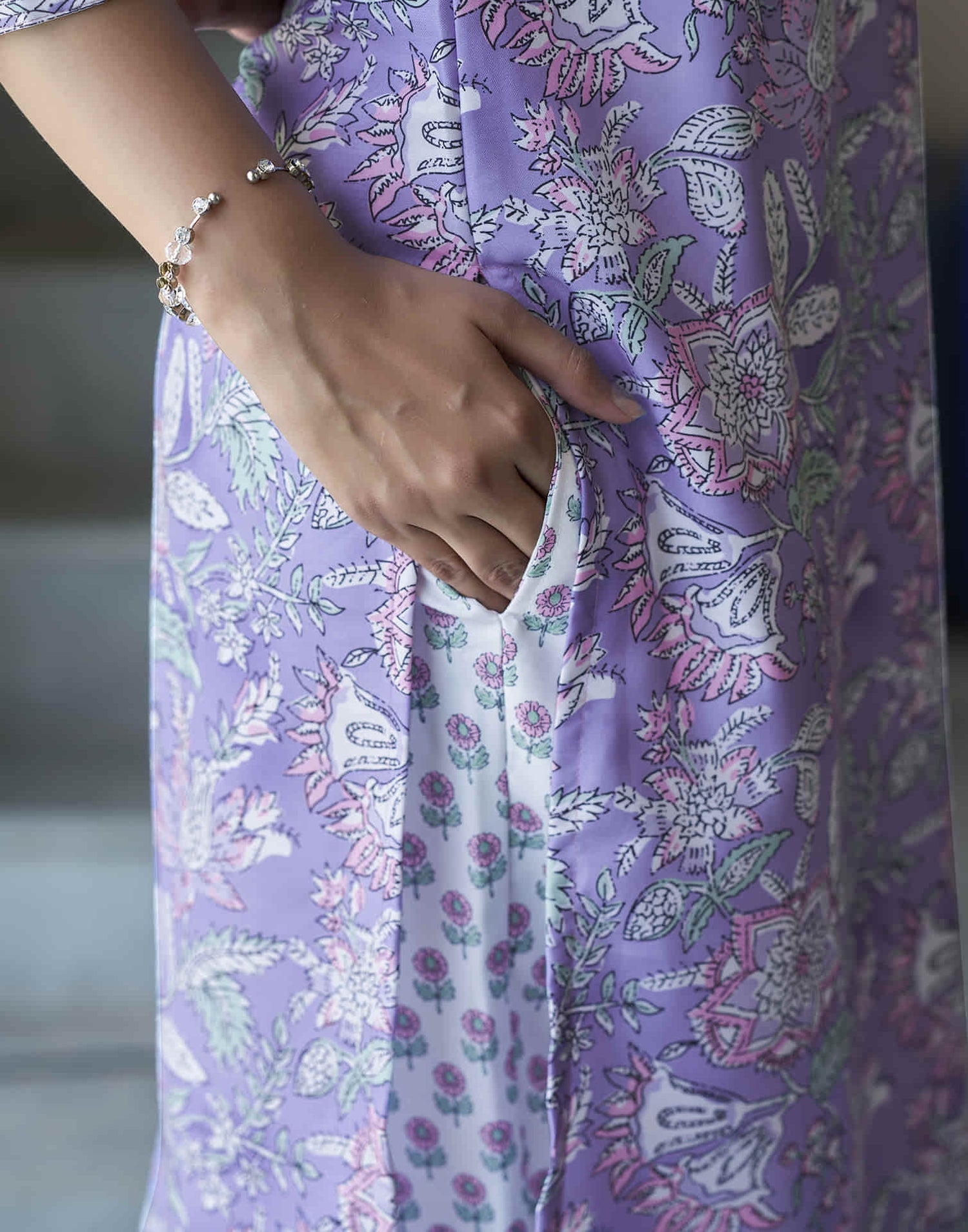 Lavender Printed Rayon Straight Kurta With Pant And Dupatta