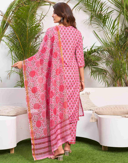 Pink Printed Rayon Straight Kurta With Pant And Dupatta