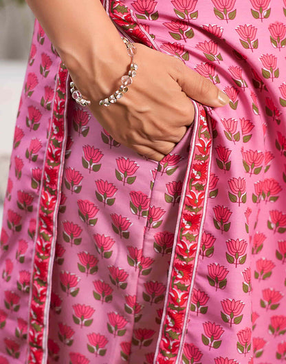 Pink Printed Rayon Straight Kurta With Pant And Dupatta