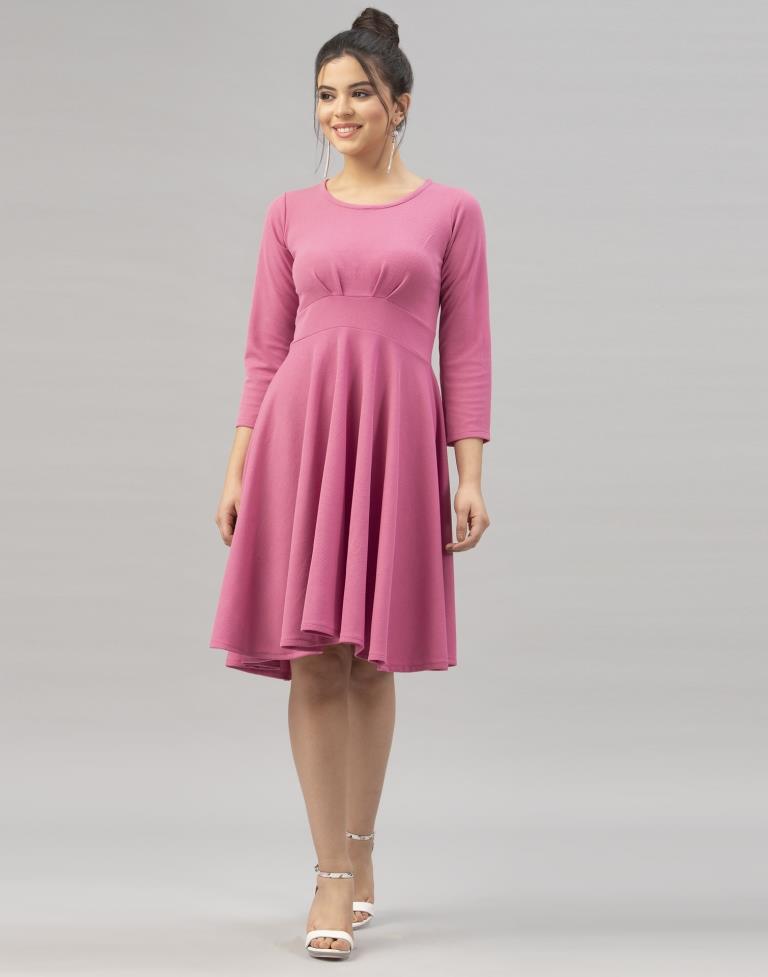 Standard Pink Coloured Knitted Lycra Dress | Sudathi