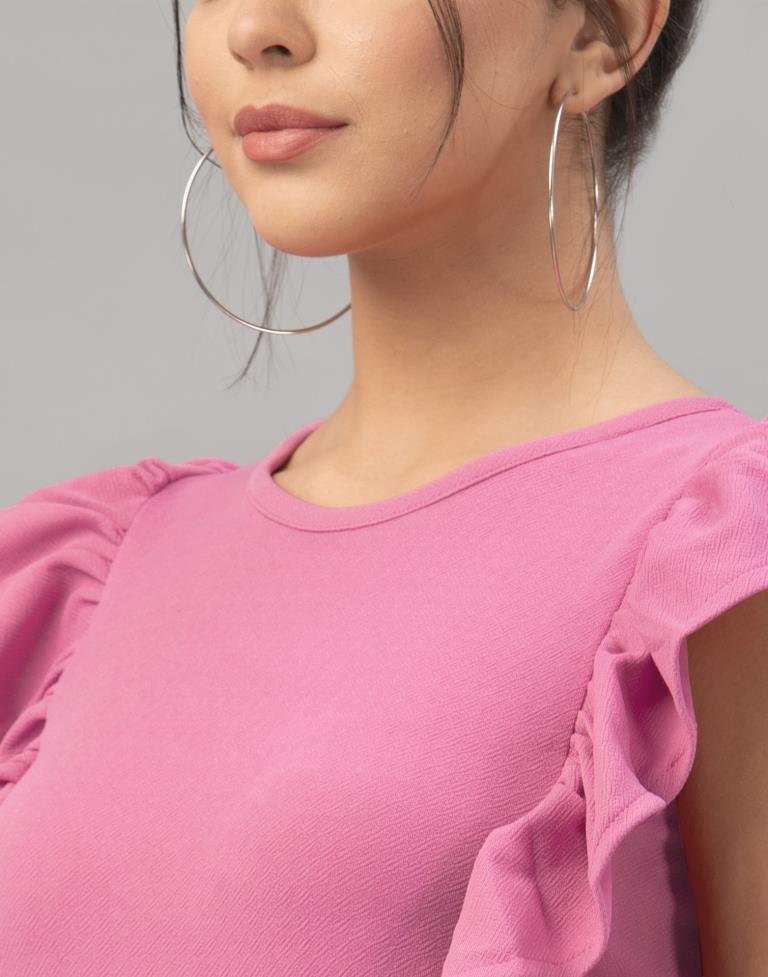 Mind Blowing Pink Coloured Knitted Lycra Dress | Sudathi