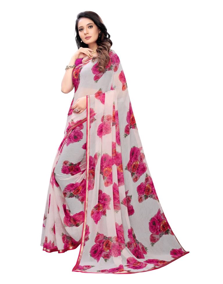 White Coloured Chiffon Printed Casual saree | Sudathi