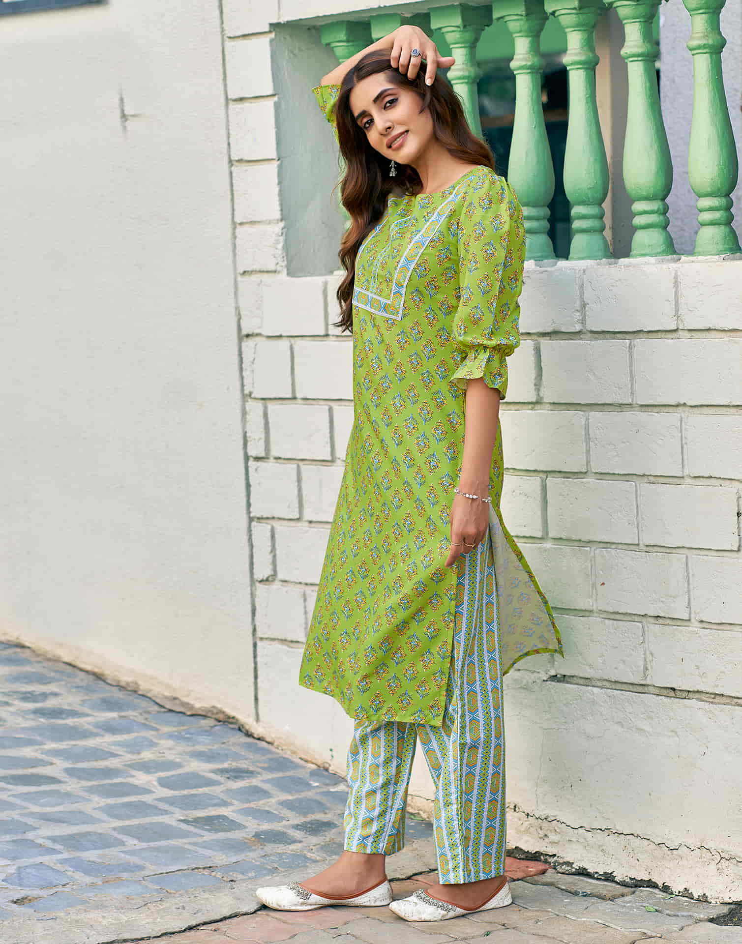 Light Green Printed Rayon Straight Kurta With Pant And Dupatta