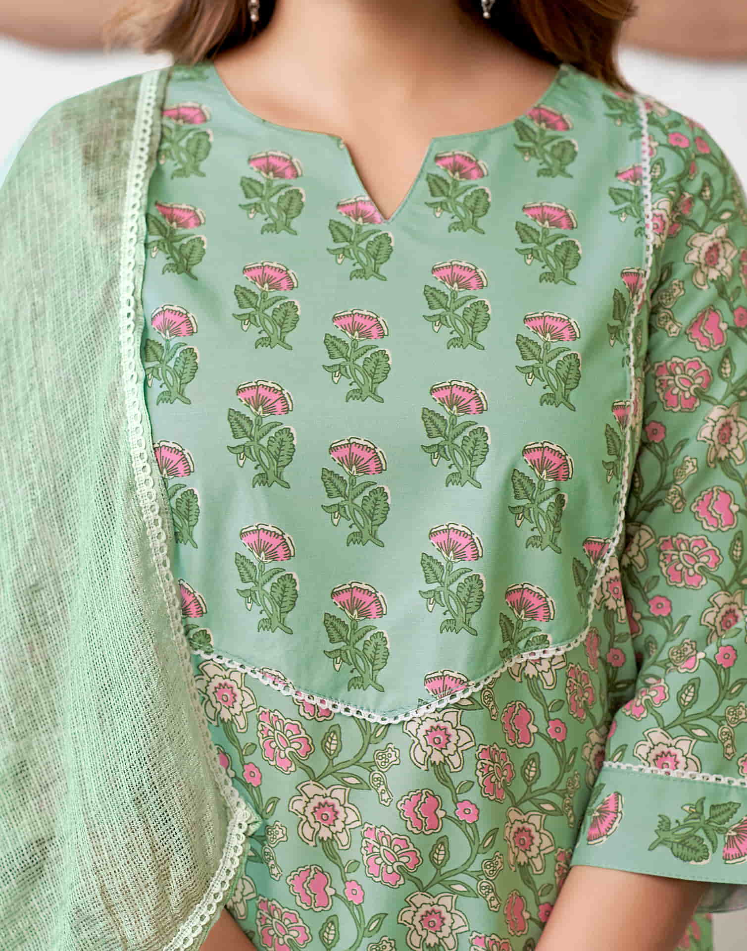 Pista Green Printed Rayon Straight Kurta With Pant And Dupatta