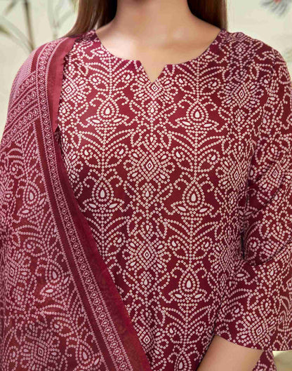 Maroon Printed Rayon Straight Kurta Set With Dupatta