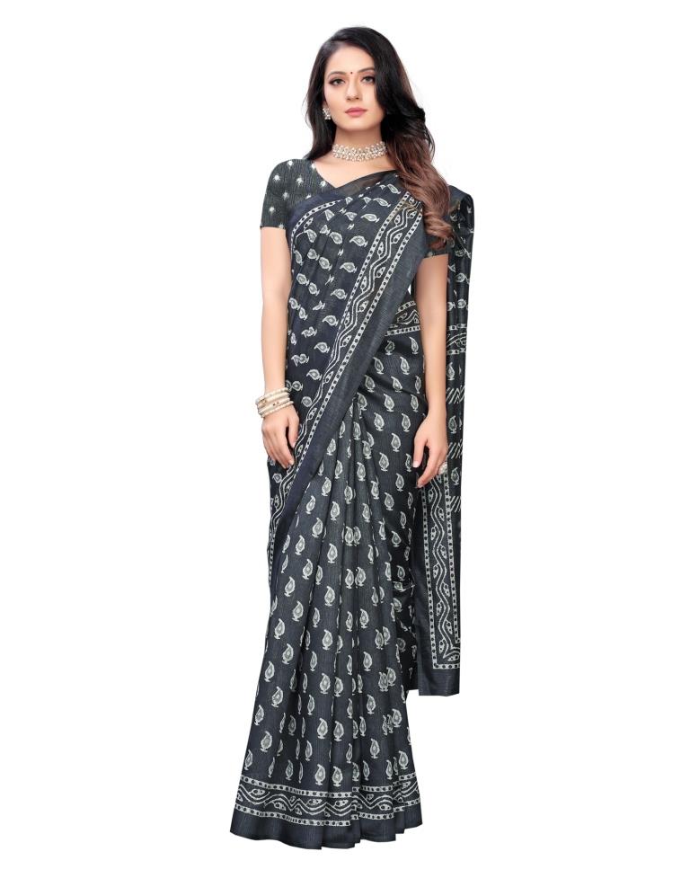 Anchor Grey Coloured Poly Silk Printed Casual saree | Sudathi