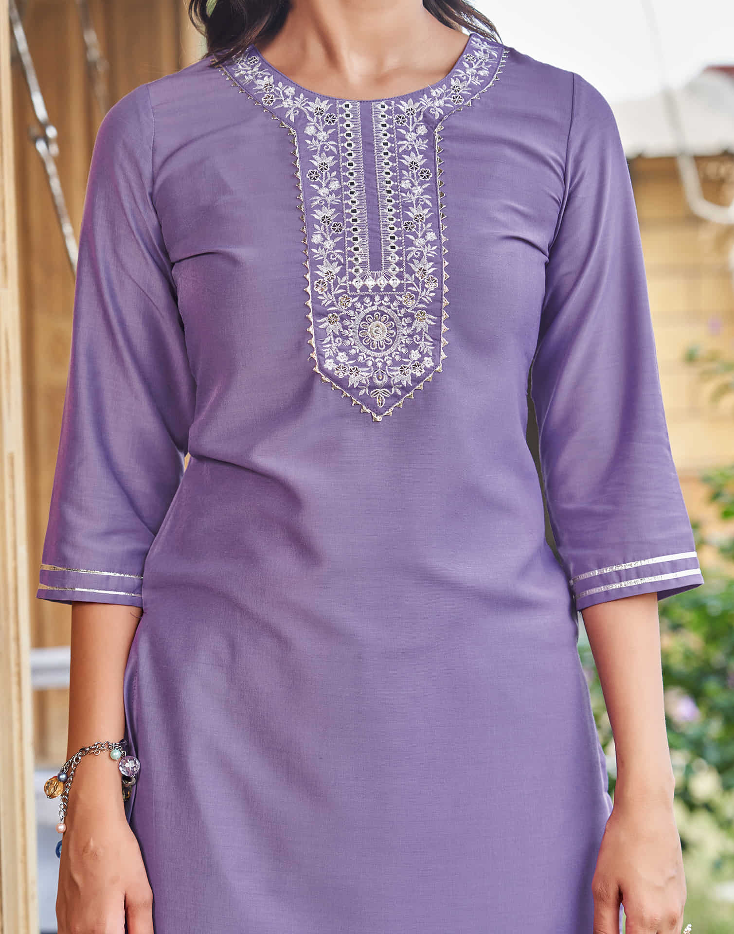 Lavender Sequence Cotton Straight Kurta With Pant And Dupatta