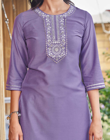 Lavender Sequence Cotton Straight Kurta With Pant And Dupatta