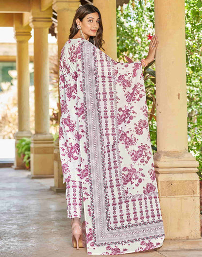 White Printed Rayon Straight Kurta With Pant And Dupatta