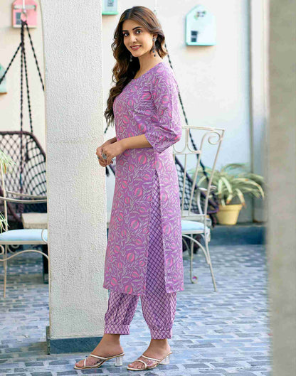 Light Purple Printed Rayon Straight Kurta Set With Dupatta