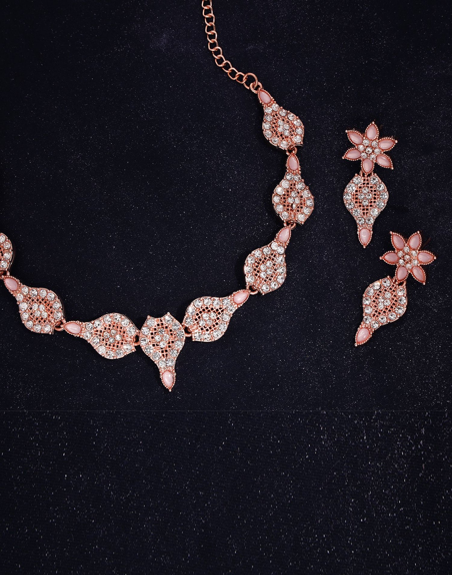 Pink Rose Gold Choker Necklace Set With Dangle Earring