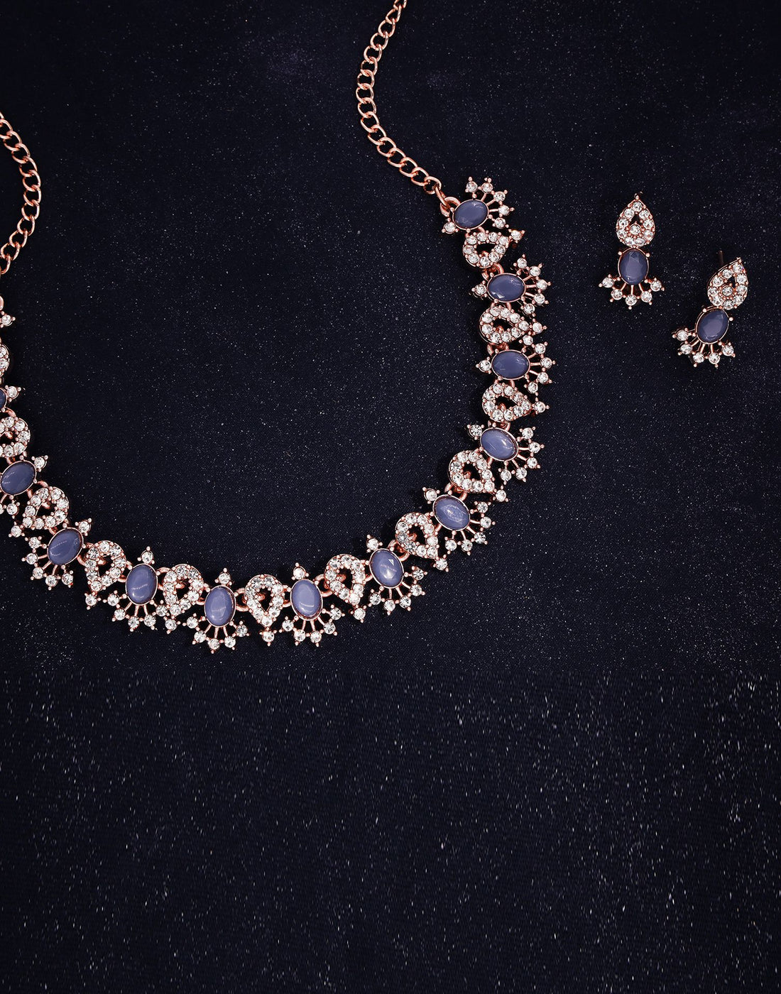 Blue Rose Gold Choker Necklace Set With Stud Earring