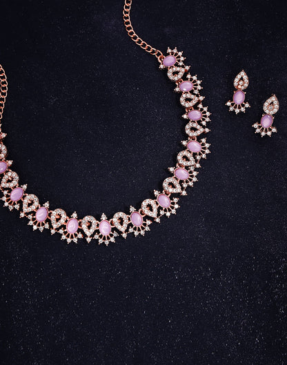 Purple Rose Gold Choker Necklace Set With Stud Earring