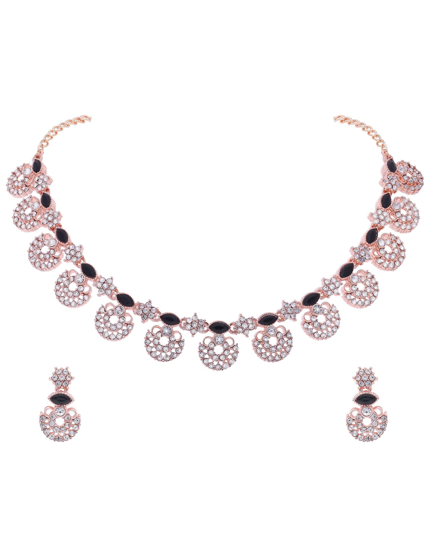 Black Rose Gold Choker Necklace Set With Drop Earring