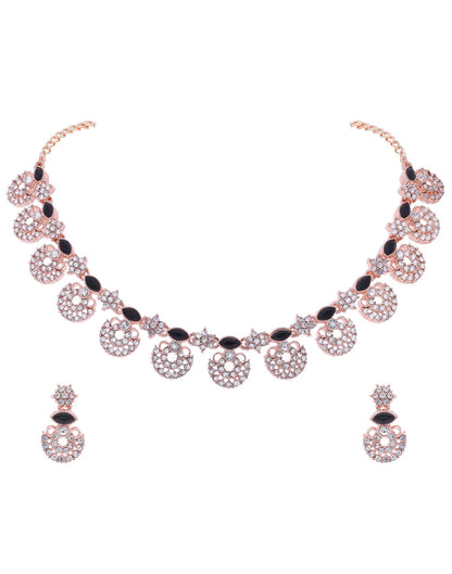 Black Rose Gold Choker Necklace Set With Drop Earring