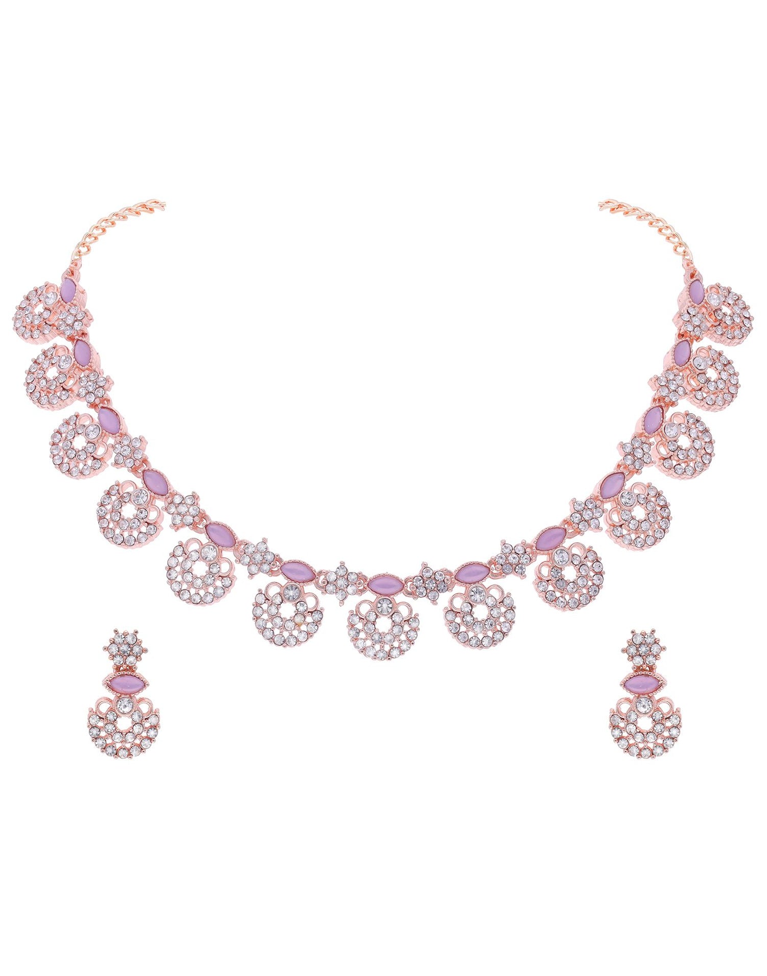 Lavender Rose Gold Choker Necklace Set With Drop Earring