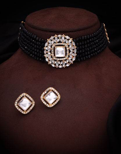 Black Gold Layered Necklace Necklace Set With Stud Earring