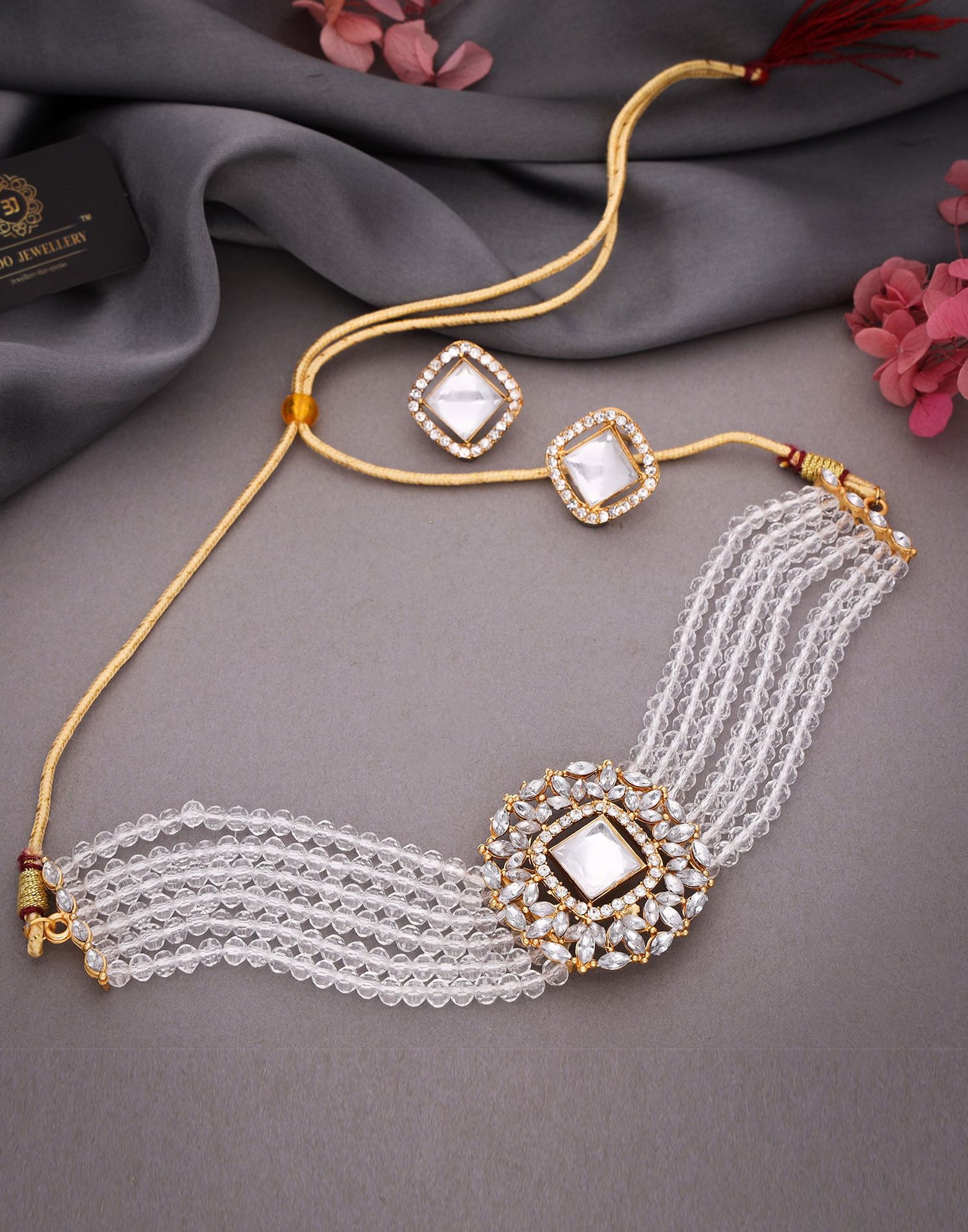 White Gold Layered Necklace Necklace Set With Stud Earring