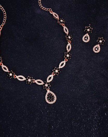 Black Rose Gold Choker Necklace Set With Stud Earring