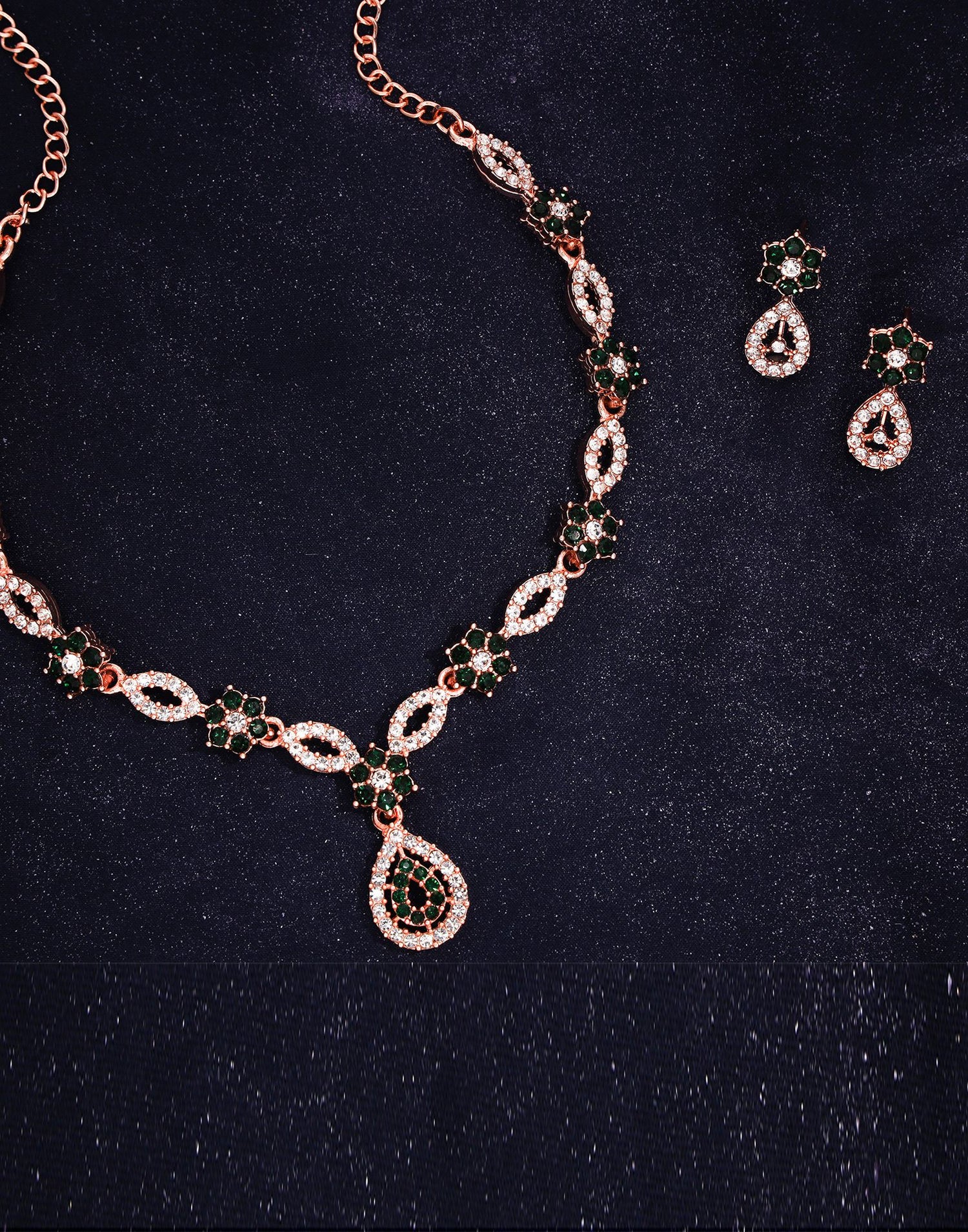 Green Rose Gold Choker Necklace Set With Stud Earring