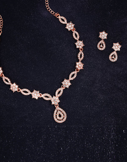 White Rose Gold Choker Necklace Set With Stud Earring