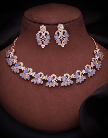 Blue Rose Gold Choker Necklace Set With Dangle Earring