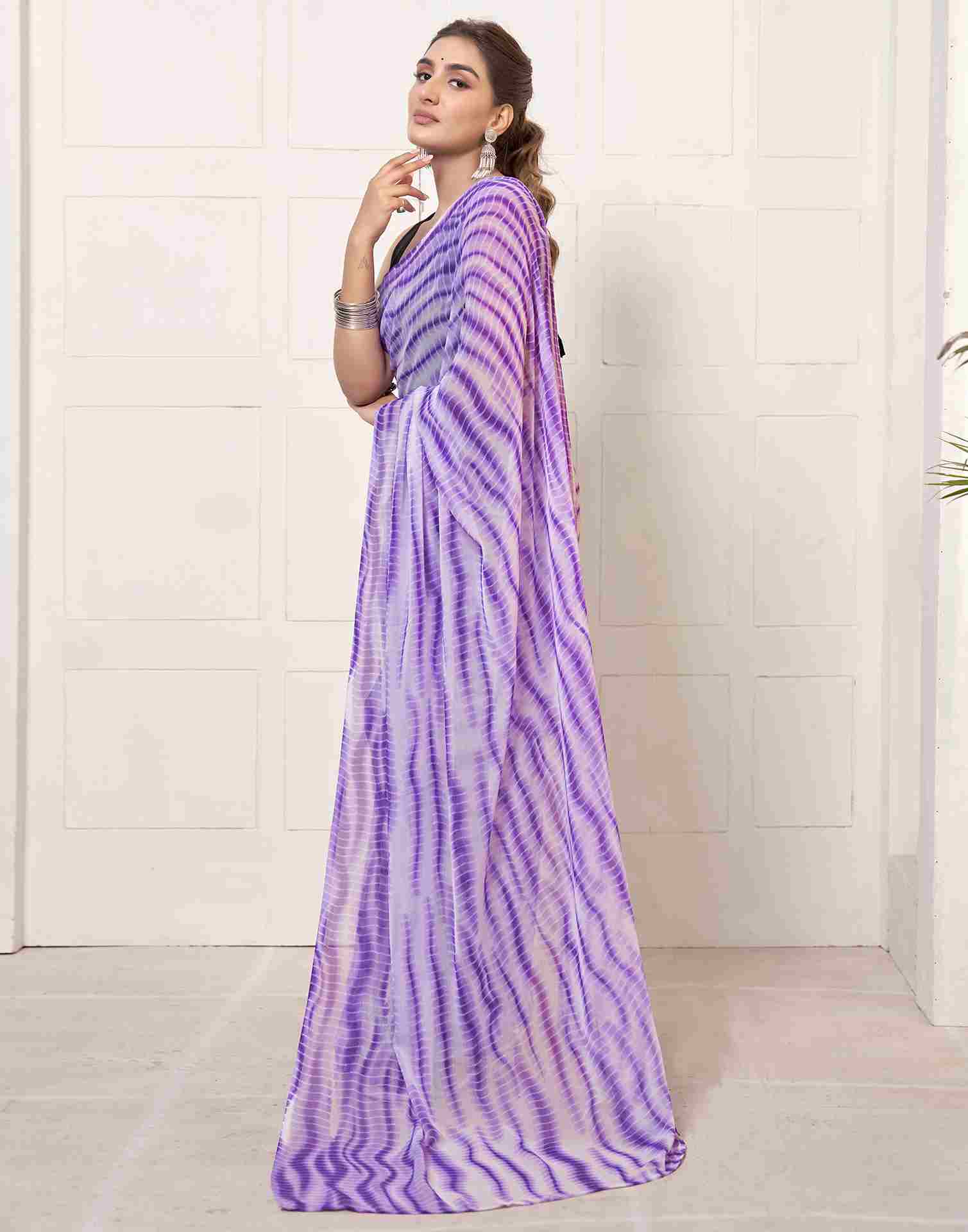 Ready To Wear Purple Georgette Printed Saree