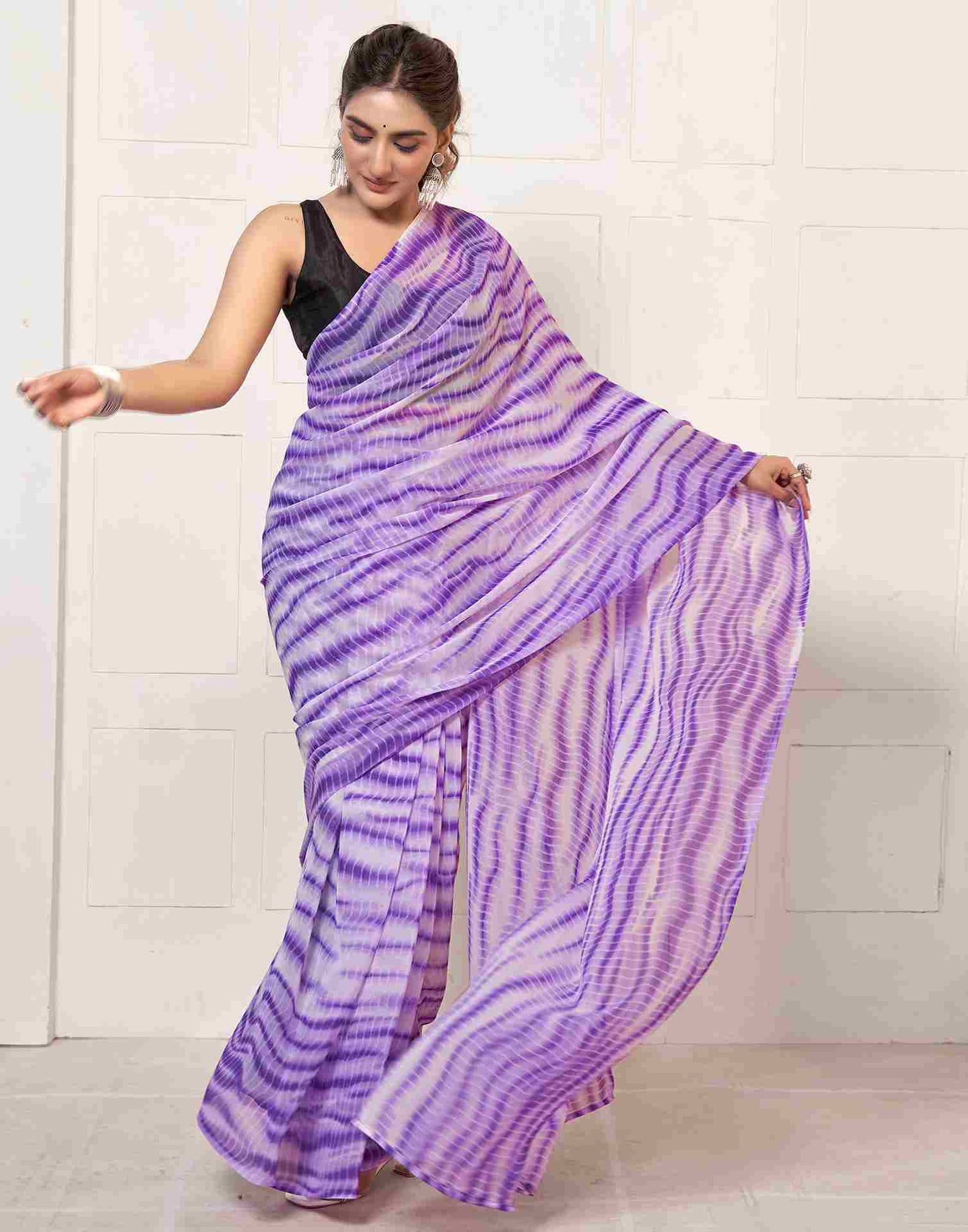 Ready To Wear Purple Georgette Printed Saree