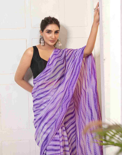 Ready To Wear Purple Georgette Printed Saree