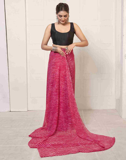 Ready To Wear Dark Pink Georgette Printed Leheriya Saree