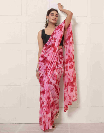 Ready To Wear Dark Pink Georgette Printed Saree