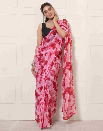 Ready To Wear Dark Pink Georgette Printed Saree