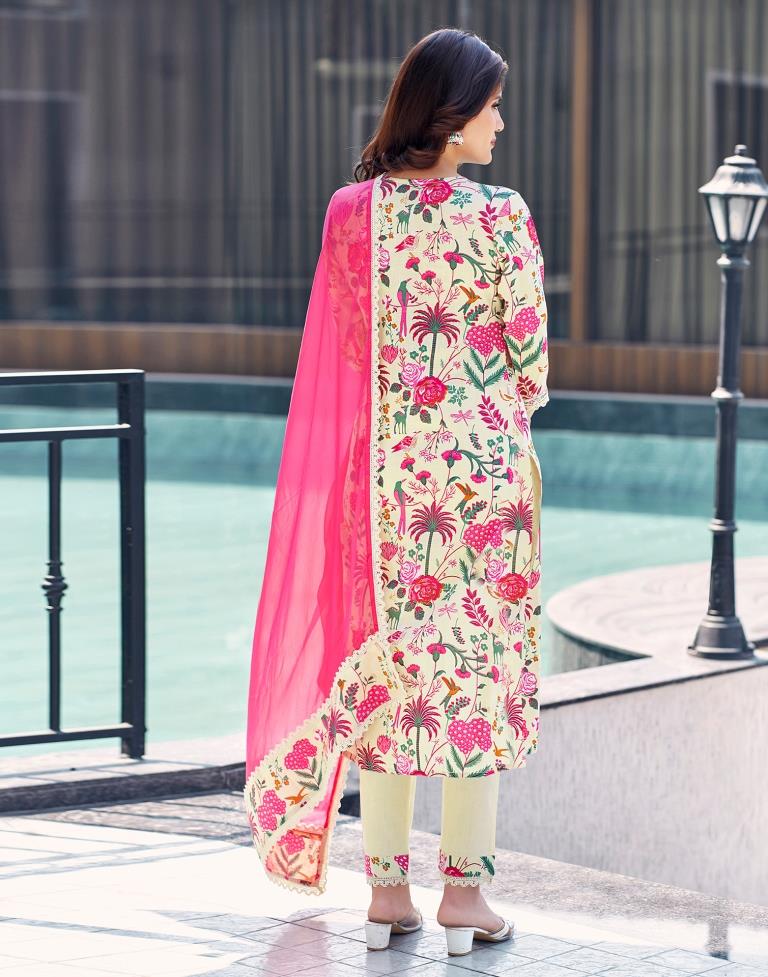 Pink Cotton Printed Straight Kurta Set