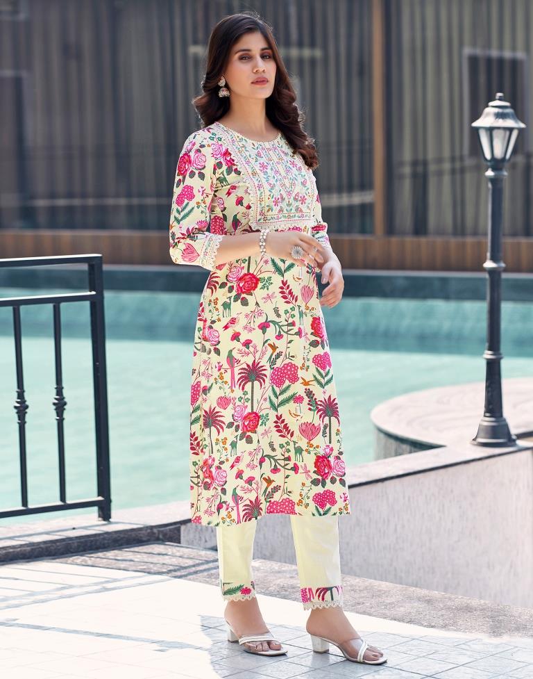 Pink Cotton Printed Straight Kurta Set