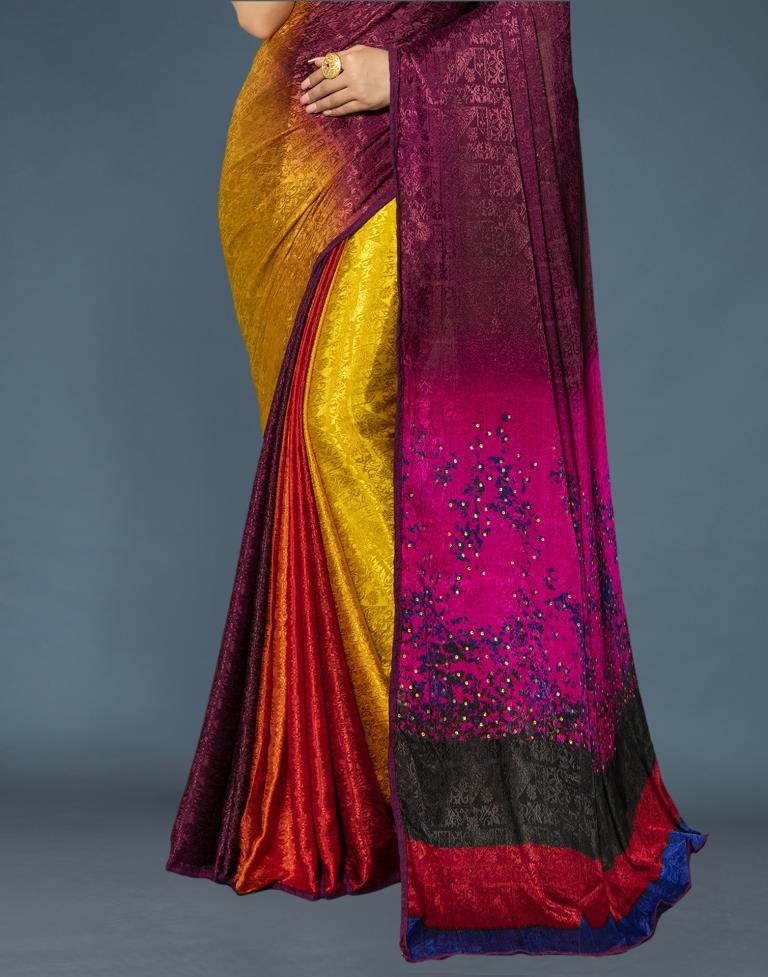 Multicolored Coloured Silk Crepe Printed, Embellished Partywear saree | Sudathi