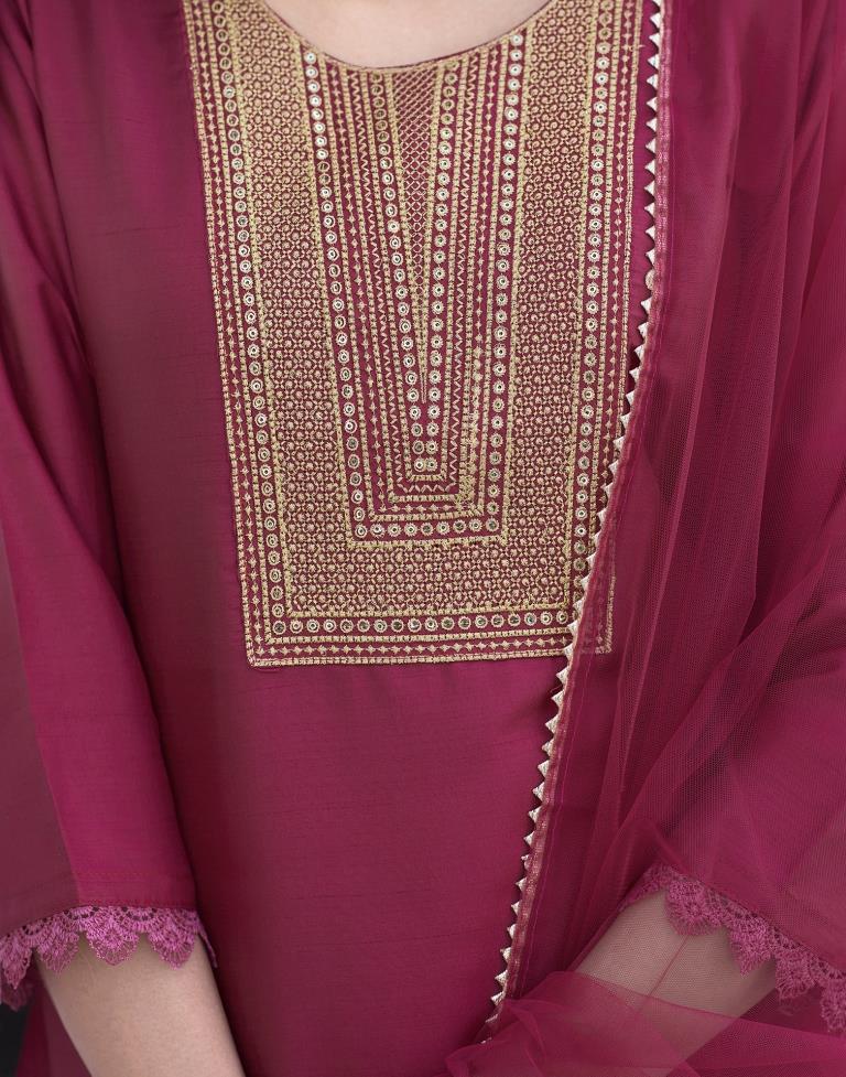 Maroon Silk Embroidery Straight Kurta Set