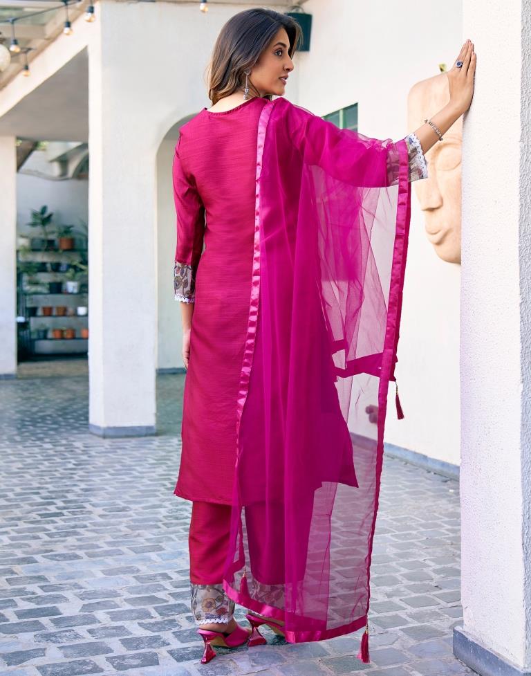 Pink Silk Plain Kurta Set With Duptta