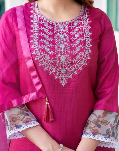 Pink Silk Plain Kurta Set With Duptta