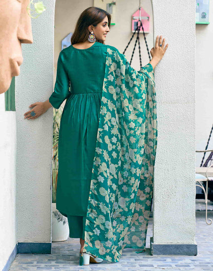 Teal Green Sequence Simba Check Flared Kurta With Pant And Dupatta