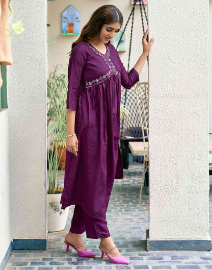 Dark Magenta Sequence Simba Check Flared Kurta With Pant And Dupatta