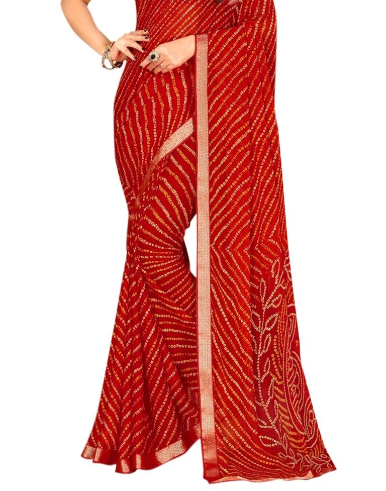 Red Coloured Chiffon Bandhani Printed Casual saree | Sudathi