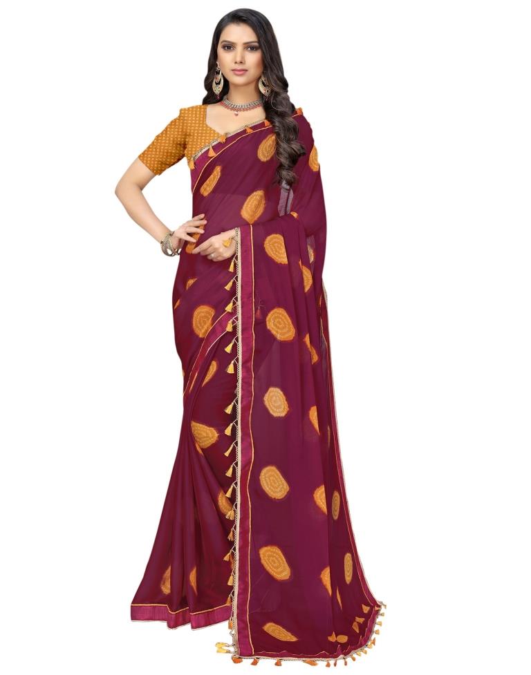Maroon Coloured Chiffon Bandhani Printed Partywear saree | Sudathi