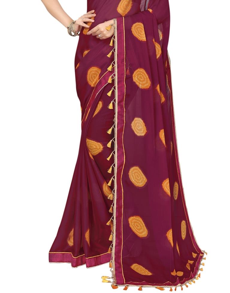 Maroon Coloured Chiffon Bandhani Printed Partywear saree | Sudathi