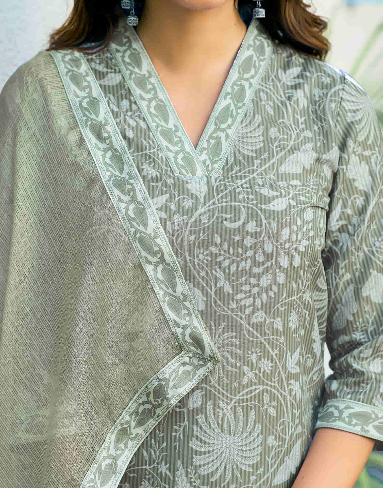 Tea Green Printed Rayon Straight Kurta With Pant And Dupatta