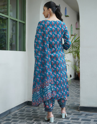 Rama Blue Rayon Printed Straight Kurta Set With Dupatta