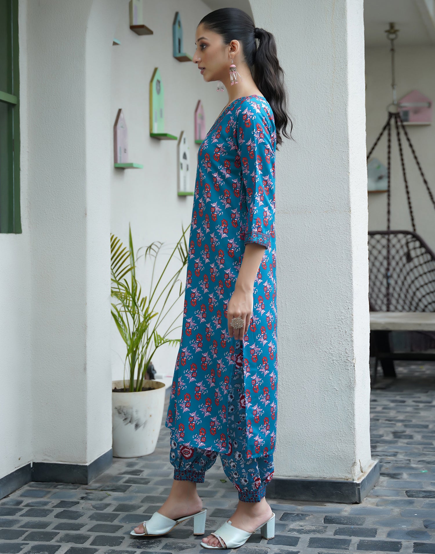 Rama Blue Rayon Printed Straight Kurta Set With Dupatta