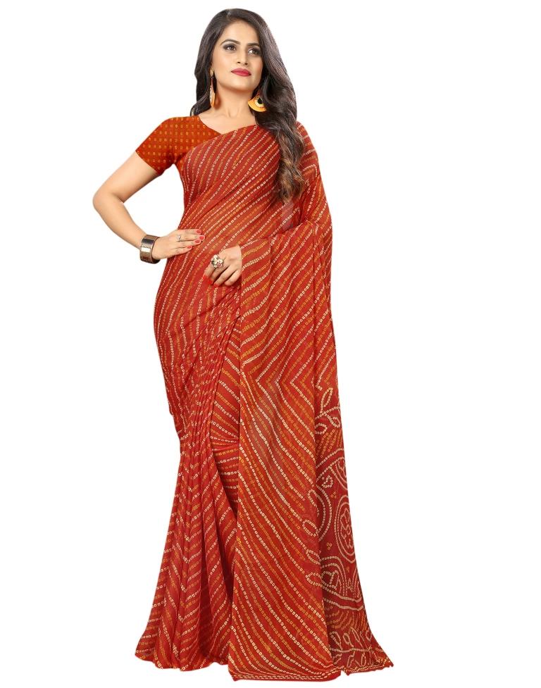 Orange Coloured Chiffon Bandhani Printed Casual saree | Sudathi